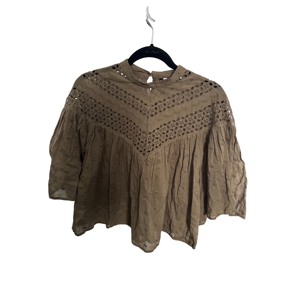 Nili Lotan Mikki Blouse Military Green Eyelet Cotton Mock Neck Top 12958 W1680 L
